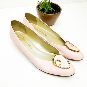 Vintage Connie Flats Pink Leather Gold Accent Pointed Toe 9B